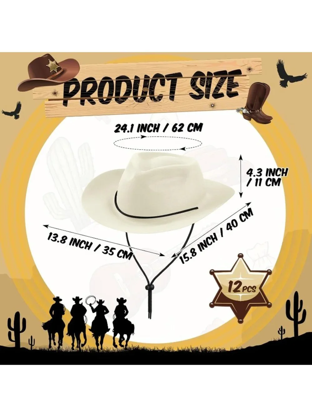 Men's Ivory White Plastic Felt Wide Brimmed Western Cowgirl Cowboy Hat 12 Pieces